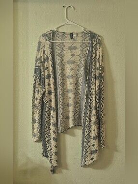 H&M Cream & Blue Aztec Open-Front Cardigan